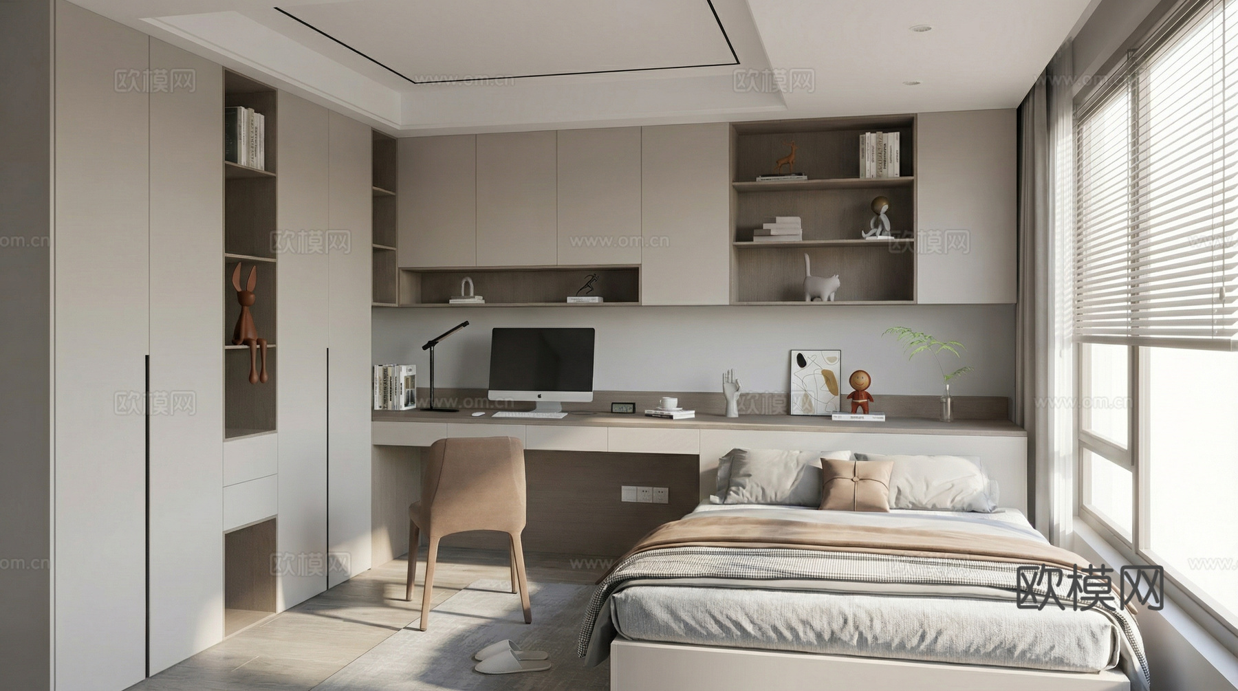 现代榻榻米卧室 多功能卧室su模型