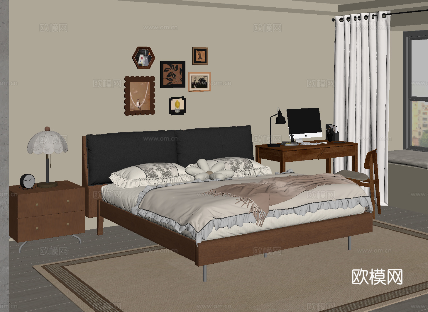 中古风卧室su模型