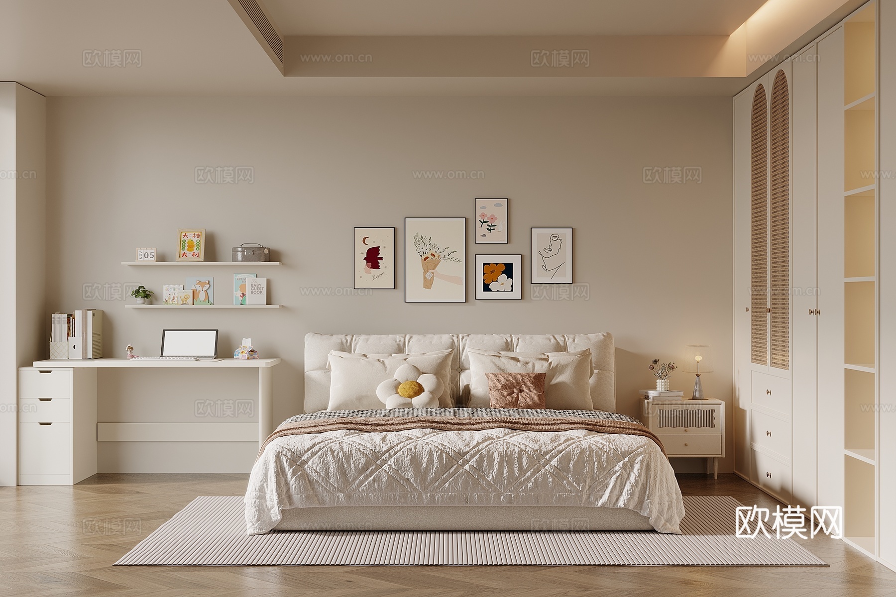 奶油风卧室su模型