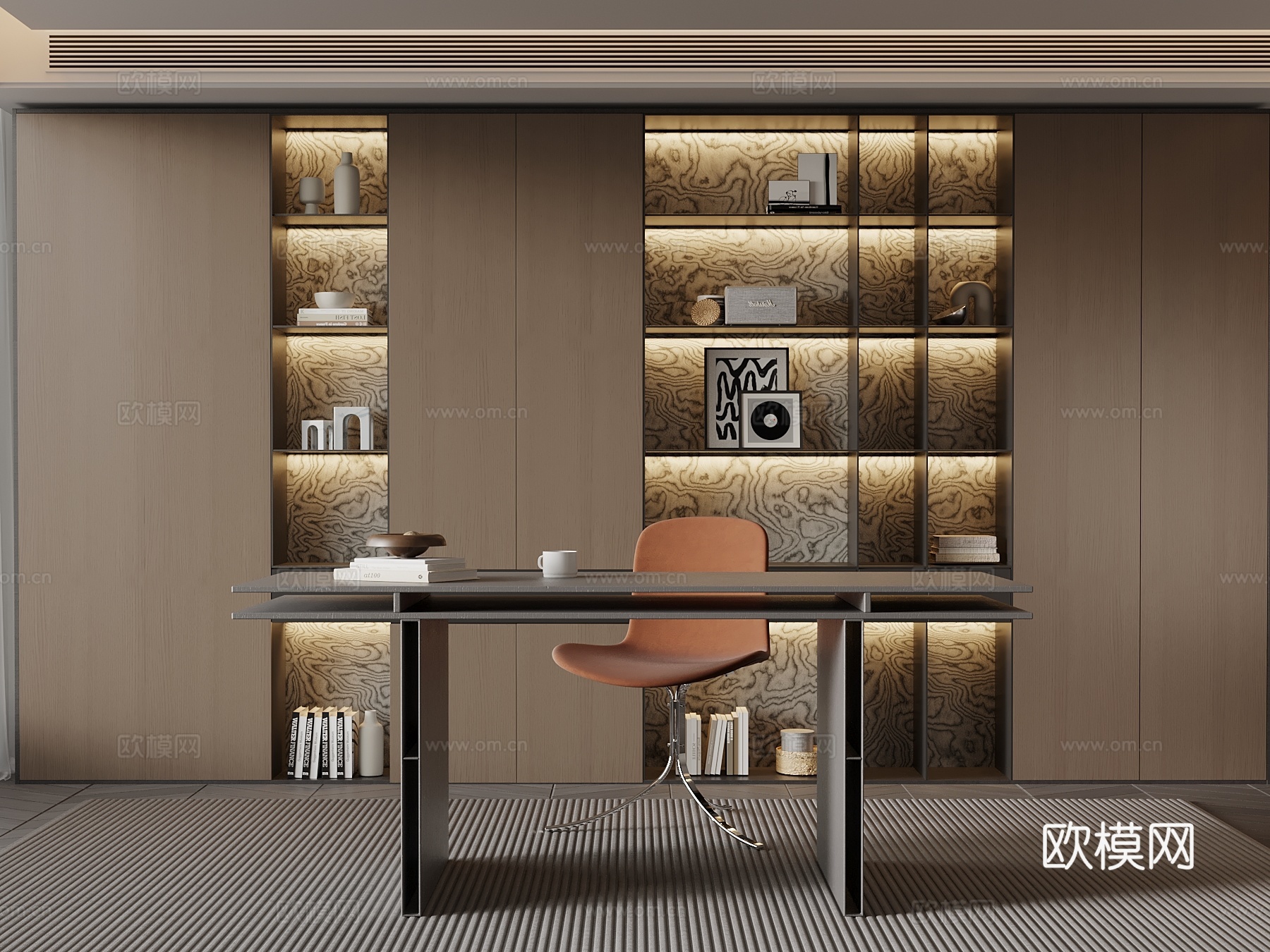 意式书房 书桌椅 书柜su模型
