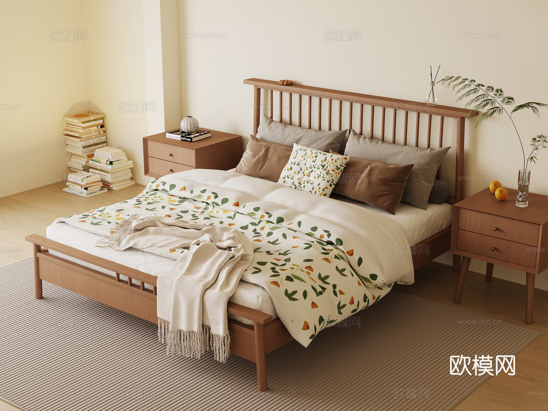 现代卧室 双人床 床头柜su模型