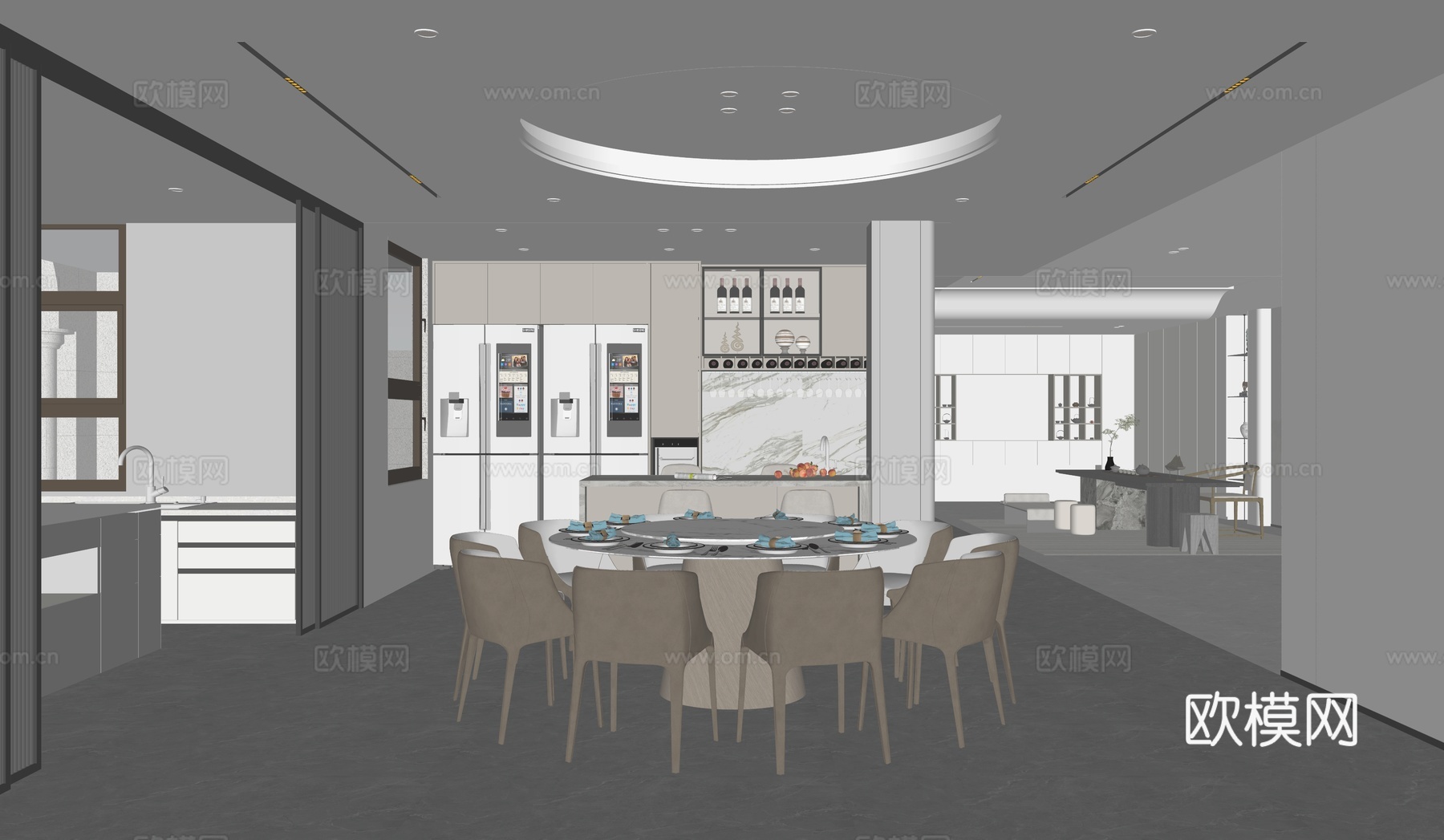 现代风格别墅餐厅茶室su模型