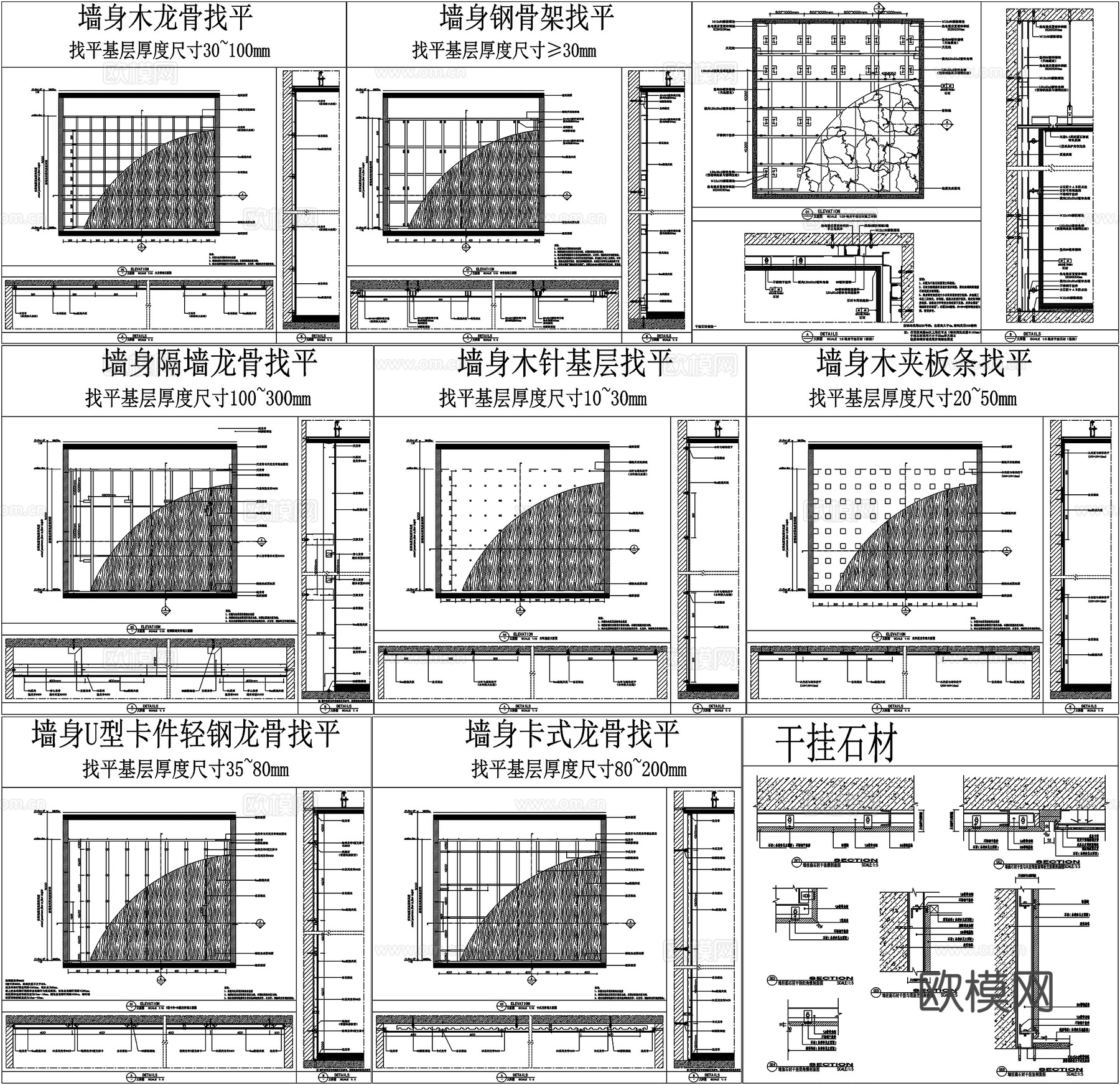 石材大样图干挂石材暗门石材踢脚线墙面剖面详图节点大样CAD素cad施工图