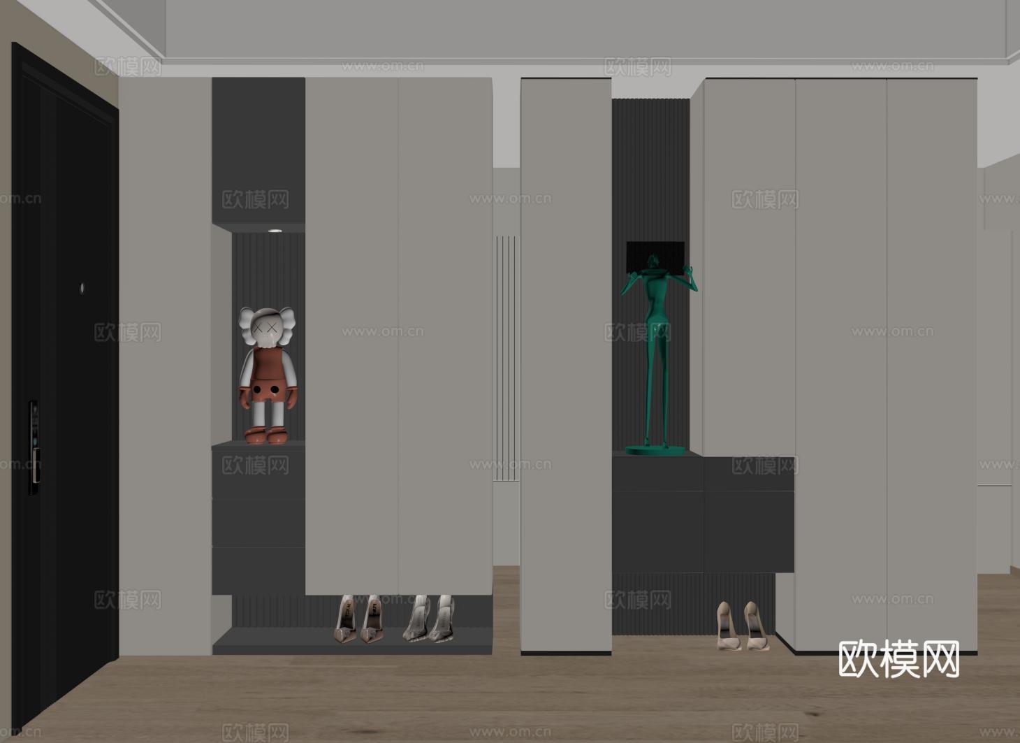 现代入户鞋柜 玄关鞋柜 隔断柜 装饰柜su模型