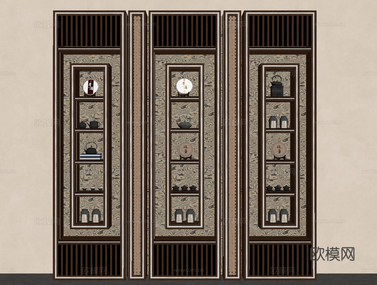 新中式茶叶柜 书柜su模型