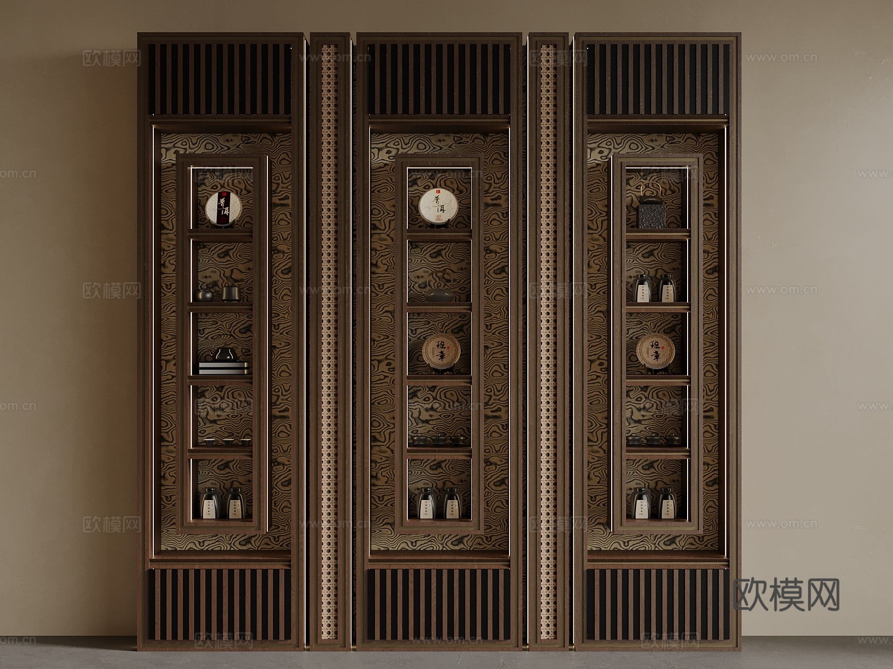 新中式茶叶柜 书柜su模型