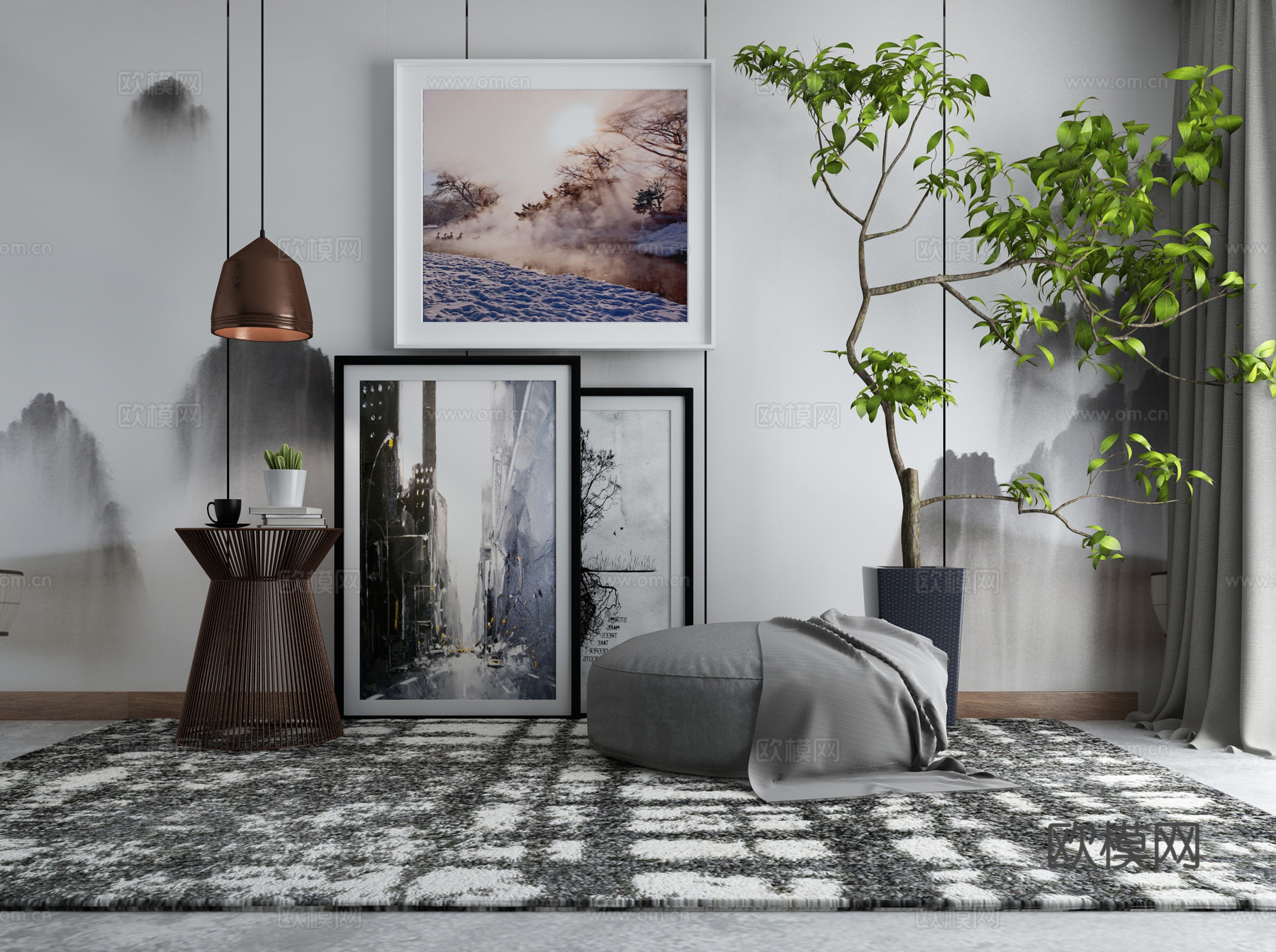 北欧沙发茶几组合3d模型下载（渲染图2）