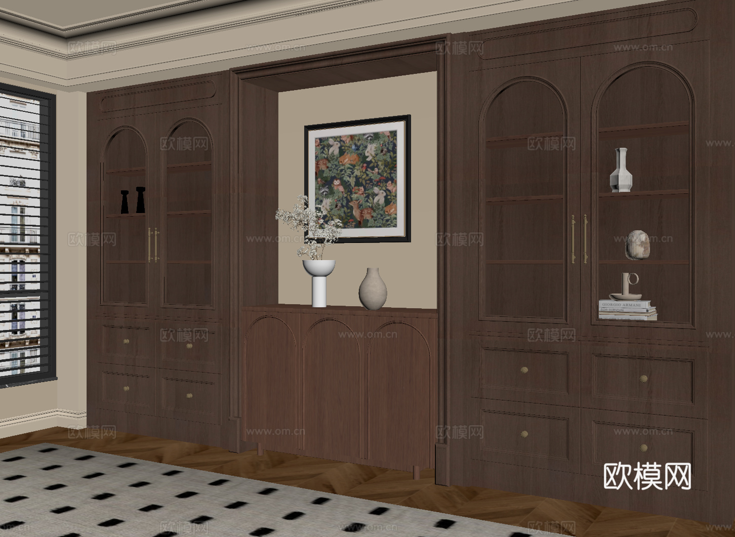 中古风书柜su模型