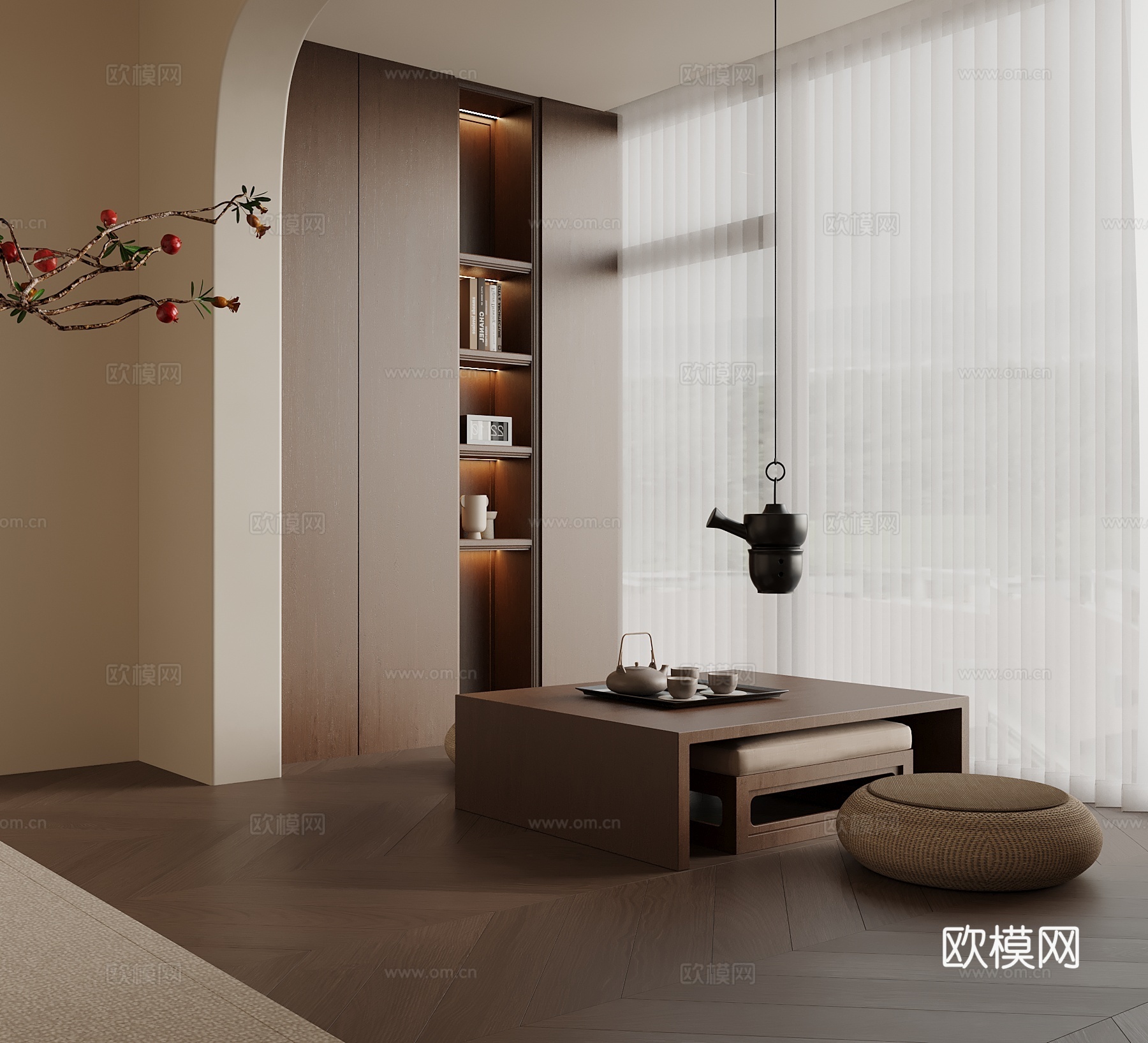 中古风阳台 小茶台su模型