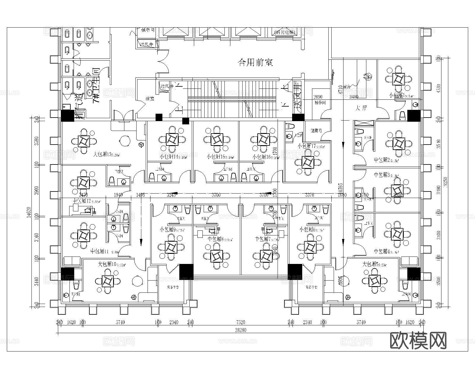 棋牌室CAD平面方案cad施工图