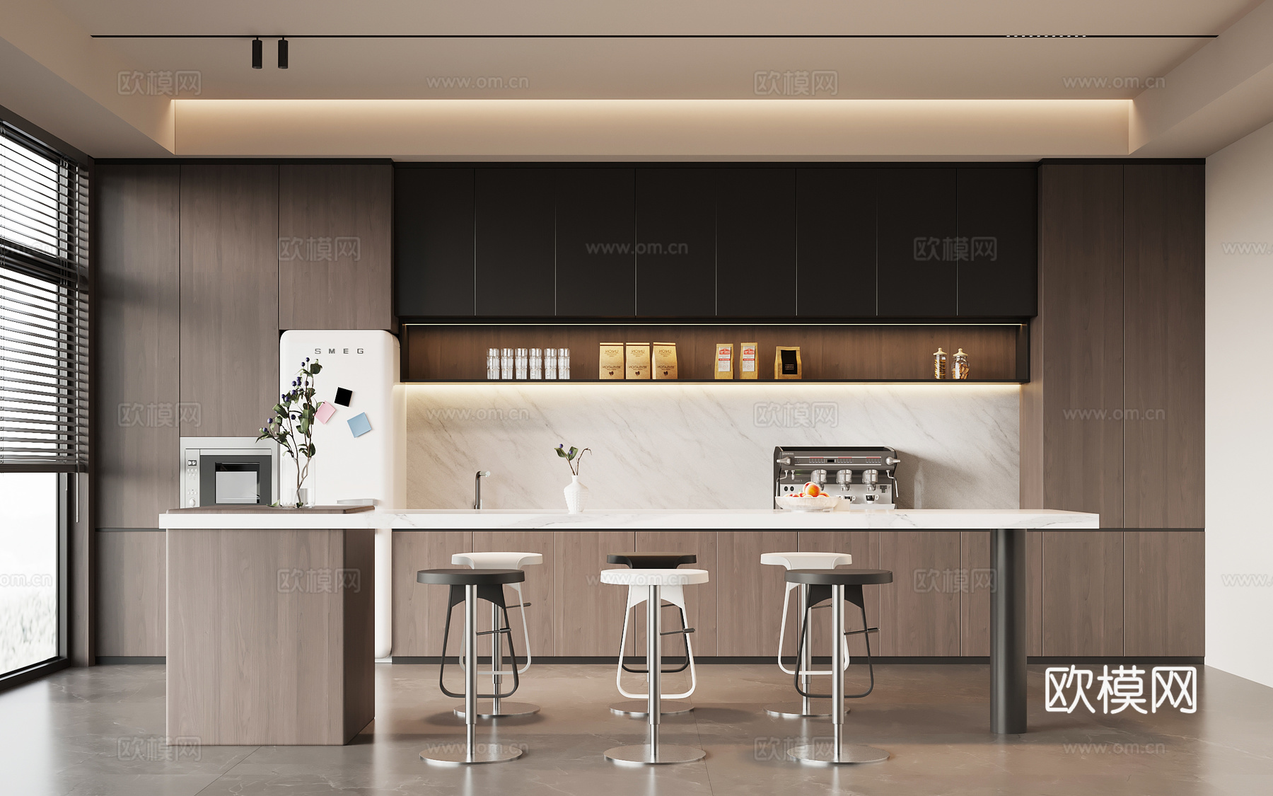 现代意式茶水间 茶水柜 吧台su模型