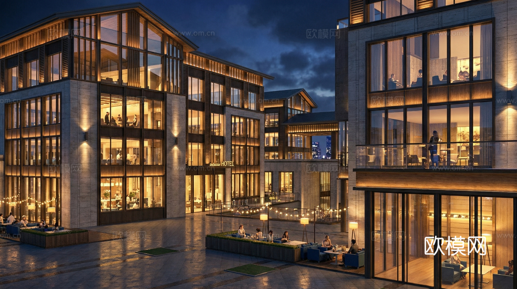 现代新中式禅意商业街 新中式 商业街 禅意酒店su模型