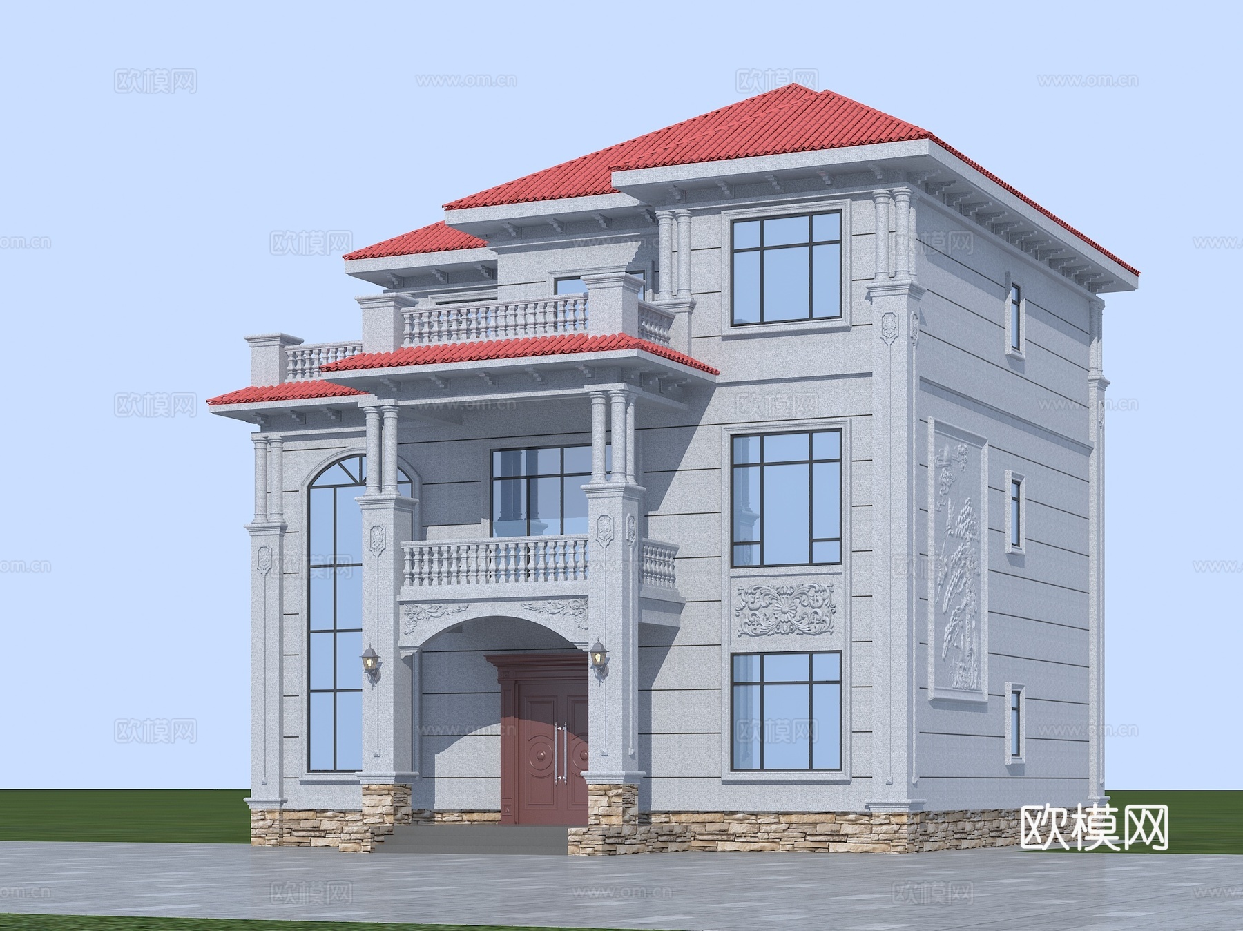 欧式独栋别墅 自建房别墅su模型