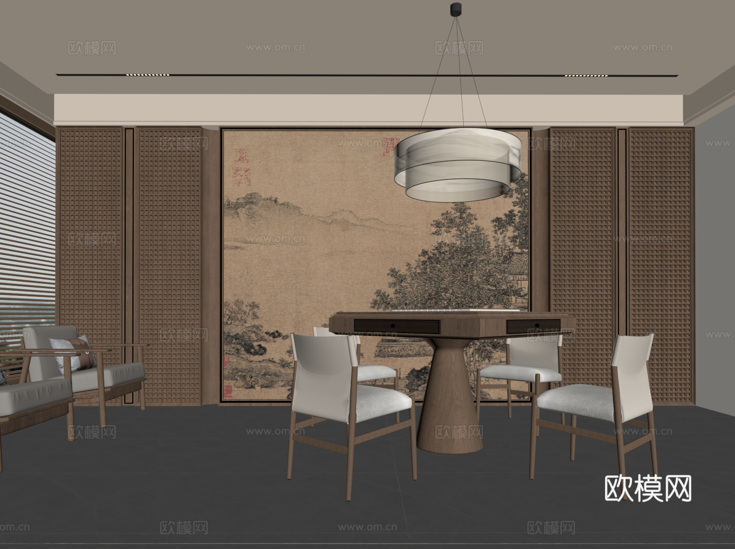 新中式棋牌室 麻将桌su模型