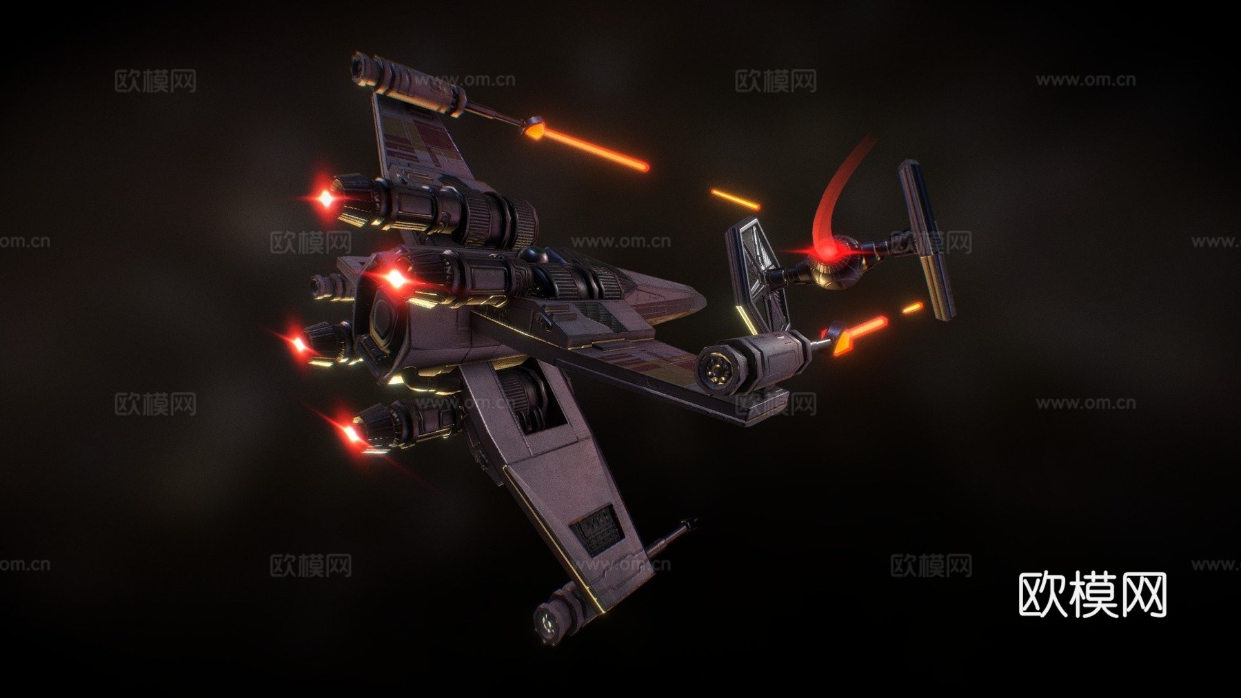 X翼战机vs钛战机3d模型下载（渲染图1）