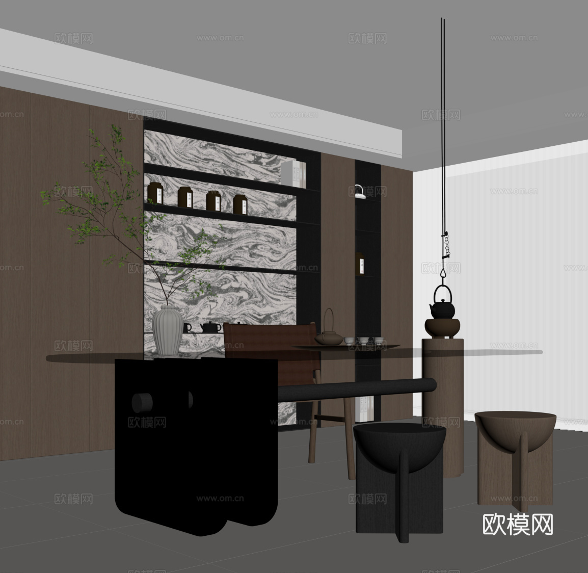 现代意式茶室 茶桌椅 茶柜su模型
