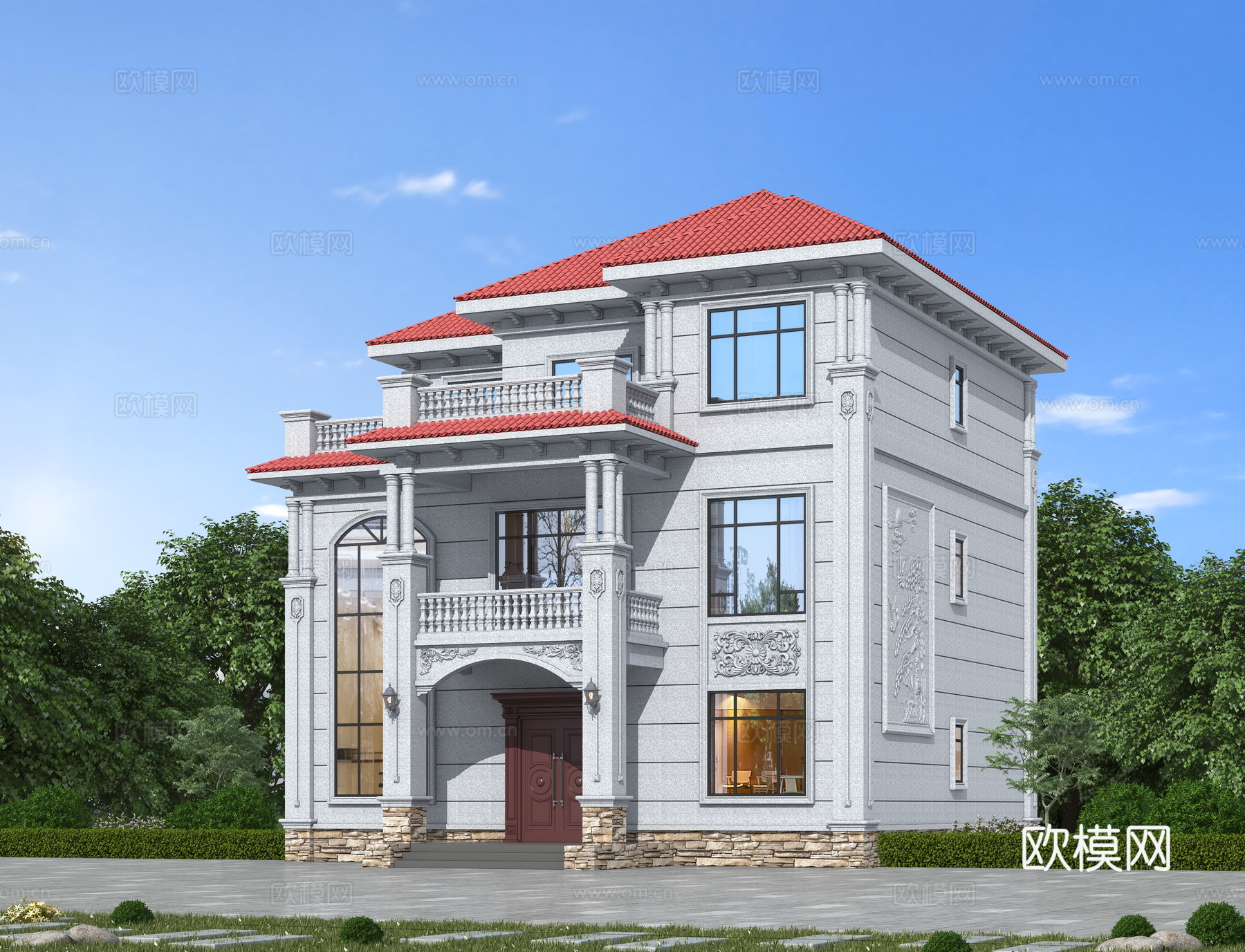 欧式独栋别墅 自建房别墅su模型