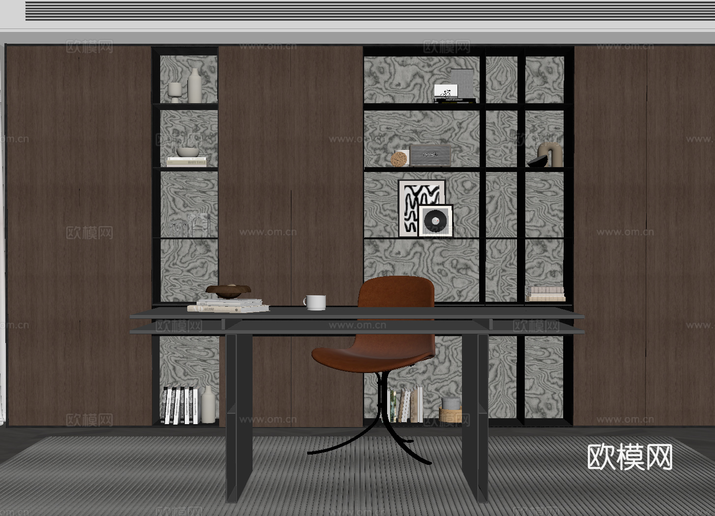 意式书房 书桌椅 书柜su模型