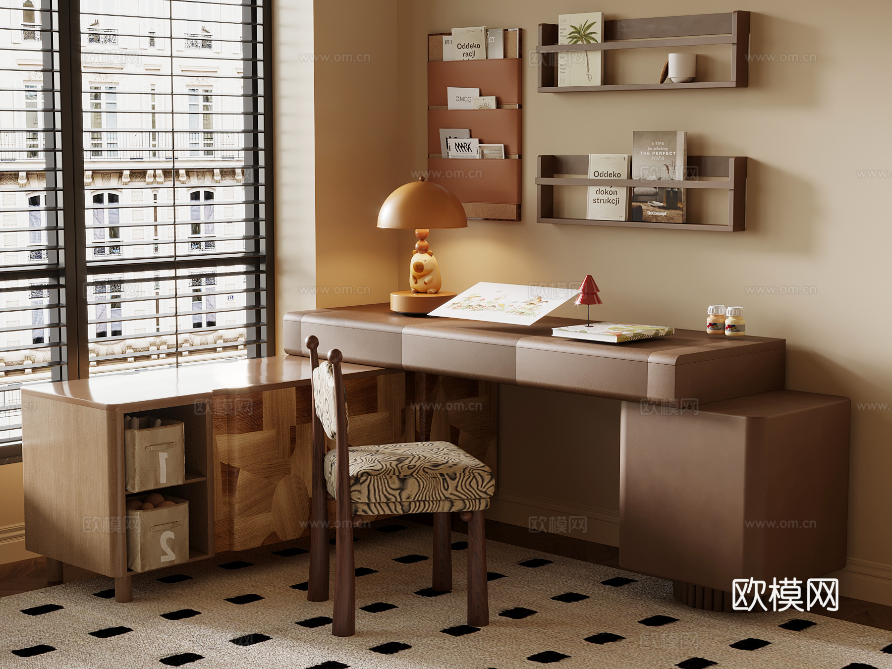 中古风书桌椅su模型