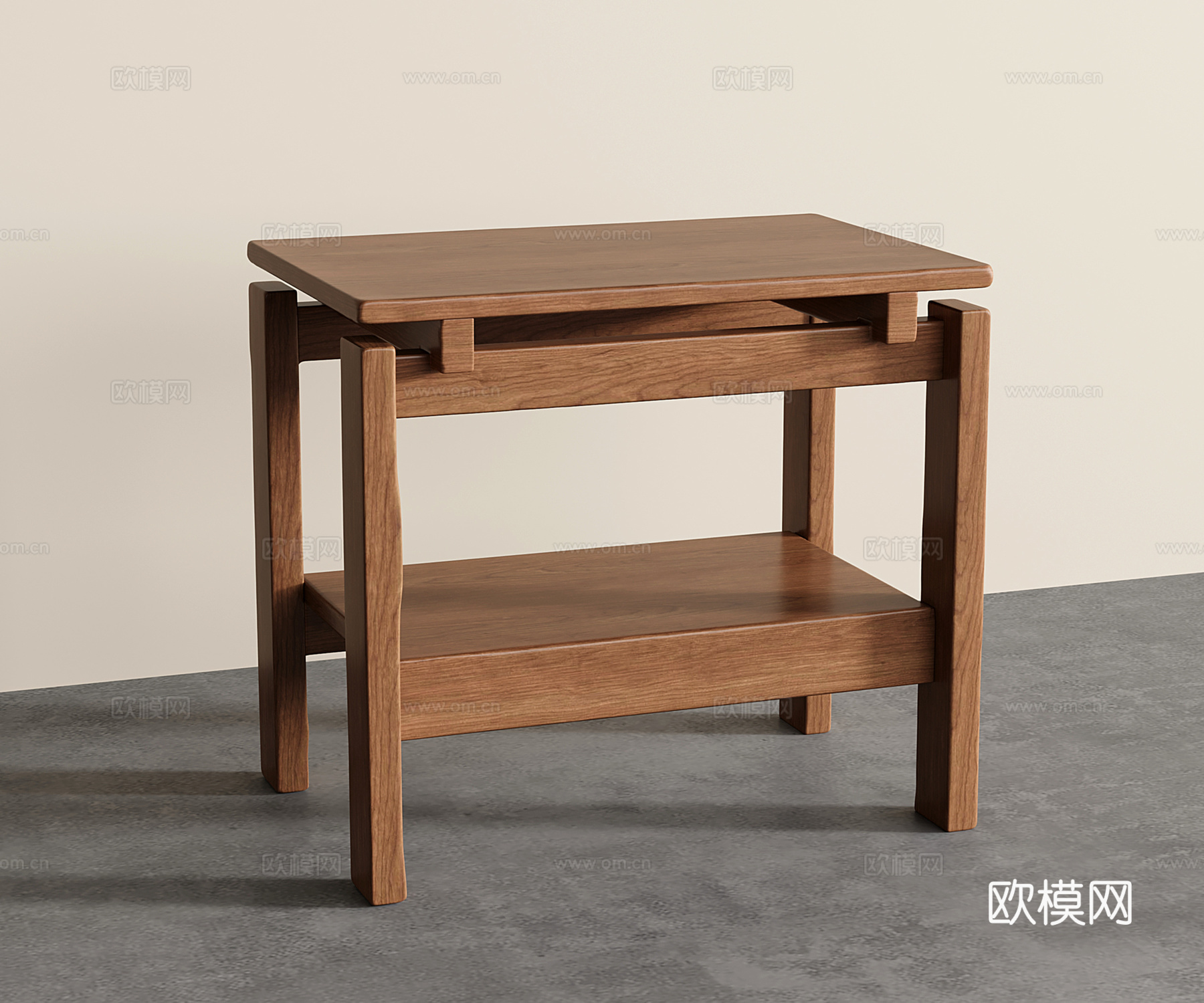 原木中古风边几 实木方茶几 木凳子su模型