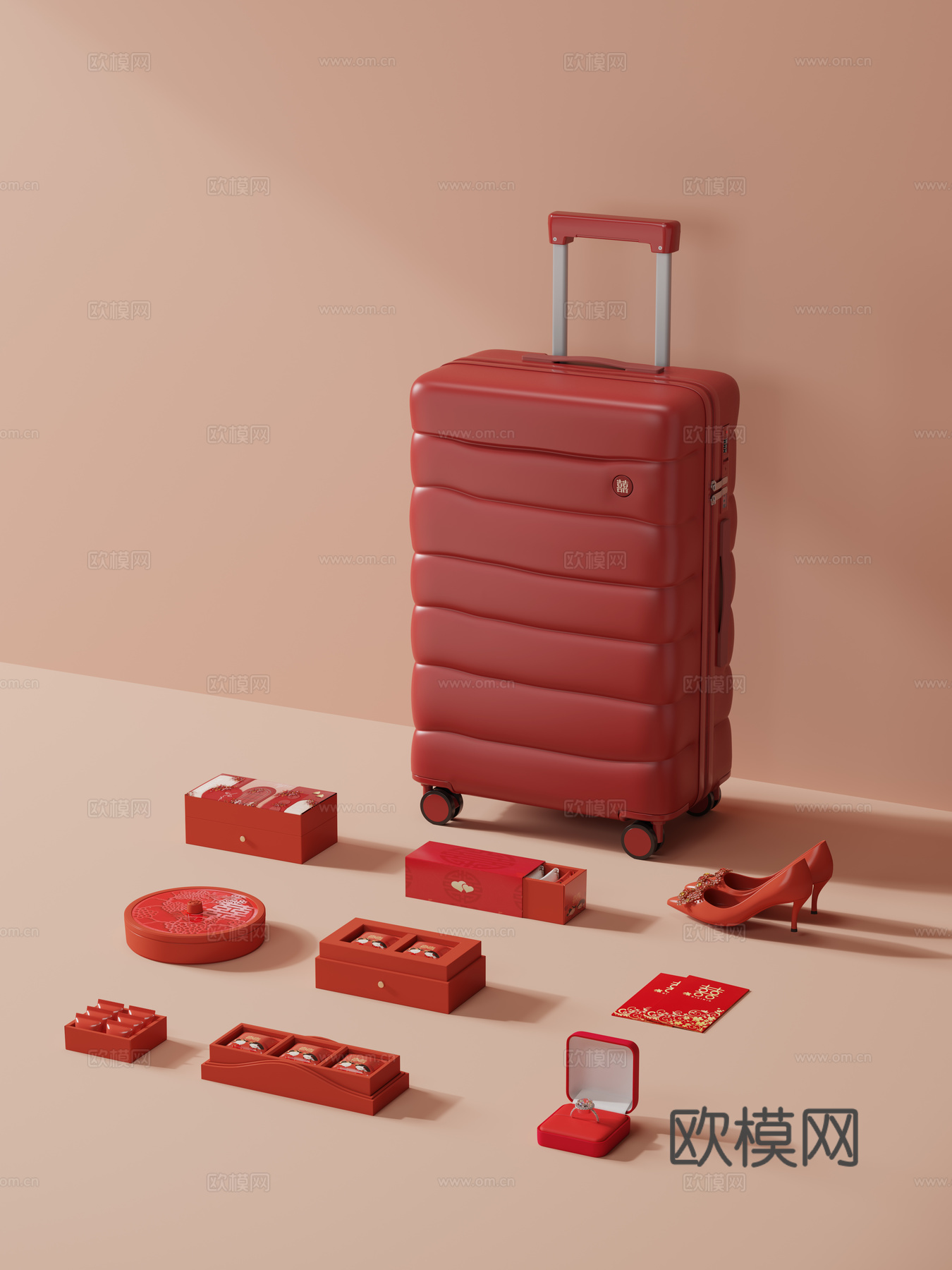 结婚行李箱布置场景3d模型
