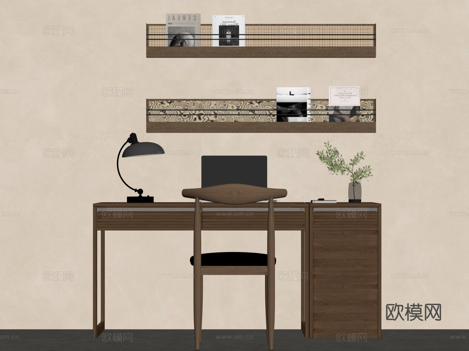 中古风书桌椅su模型