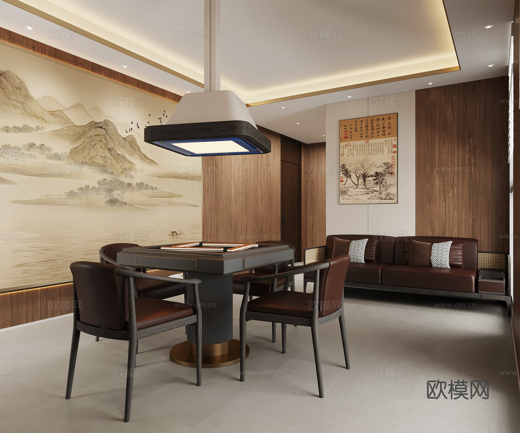 新中式棋牌室 麻将室su模型