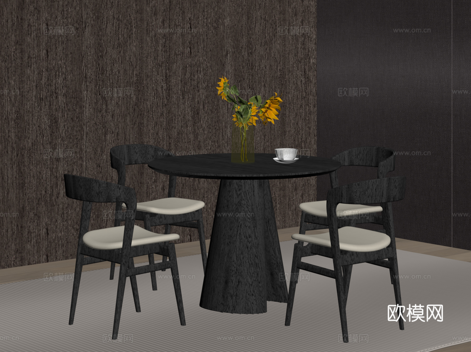 现代意式洽谈桌椅 餐桌椅su模型