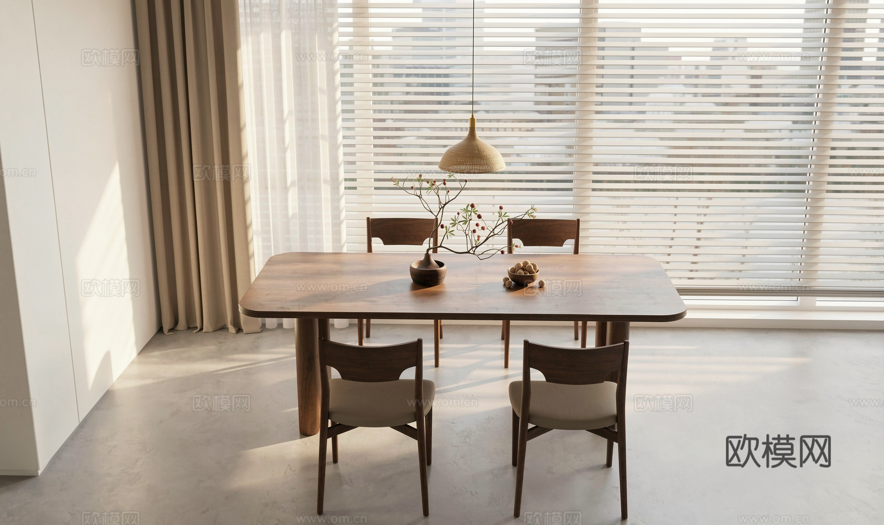 中古复古餐桌椅 长方形餐桌椅su模型