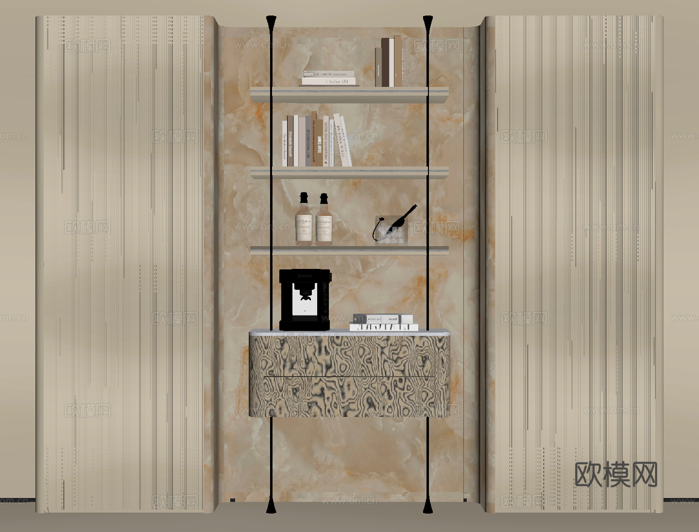 现代酒柜 酒架 书柜su模型