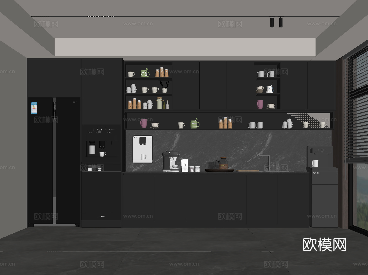 现代意式茶水间 茶水柜su模型