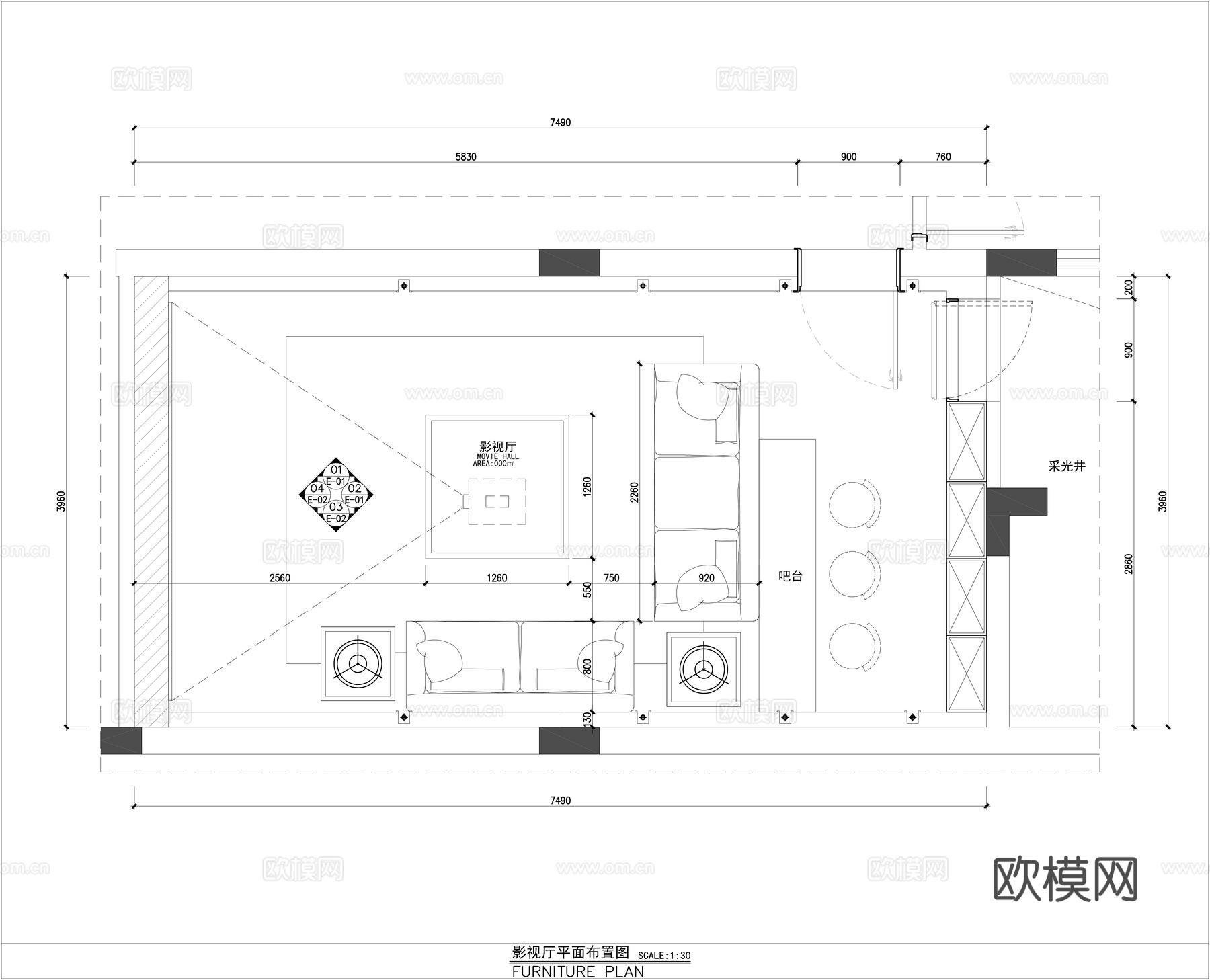 别墅影音室装修施工图cad施工图
