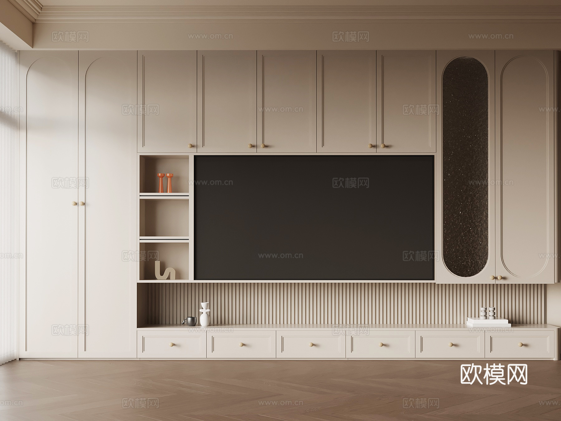 法式电视背景墙 电视柜su模型