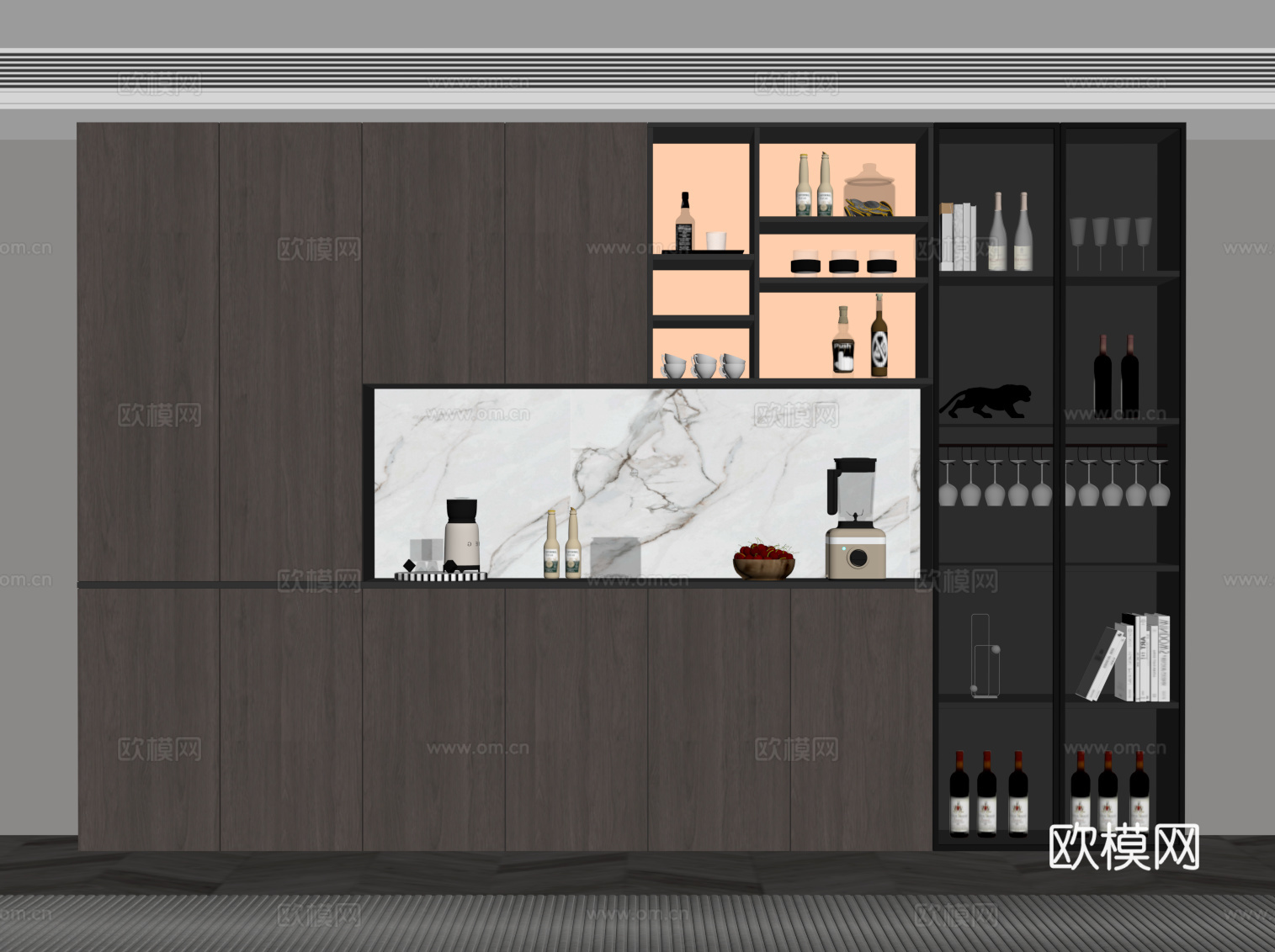 现代意式酒柜 餐边柜su模型