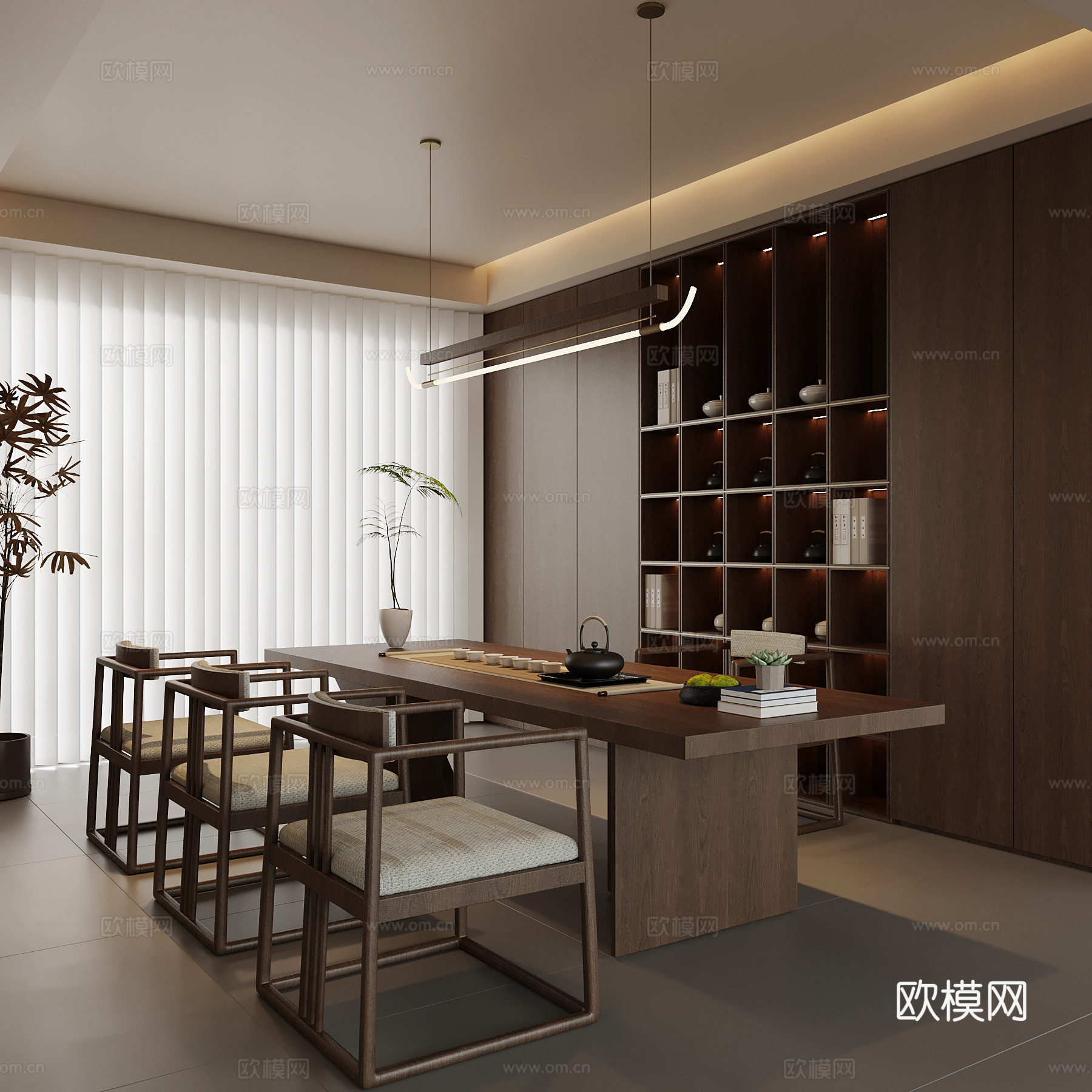 新中式茶室 茶桌椅 茶柜su模型