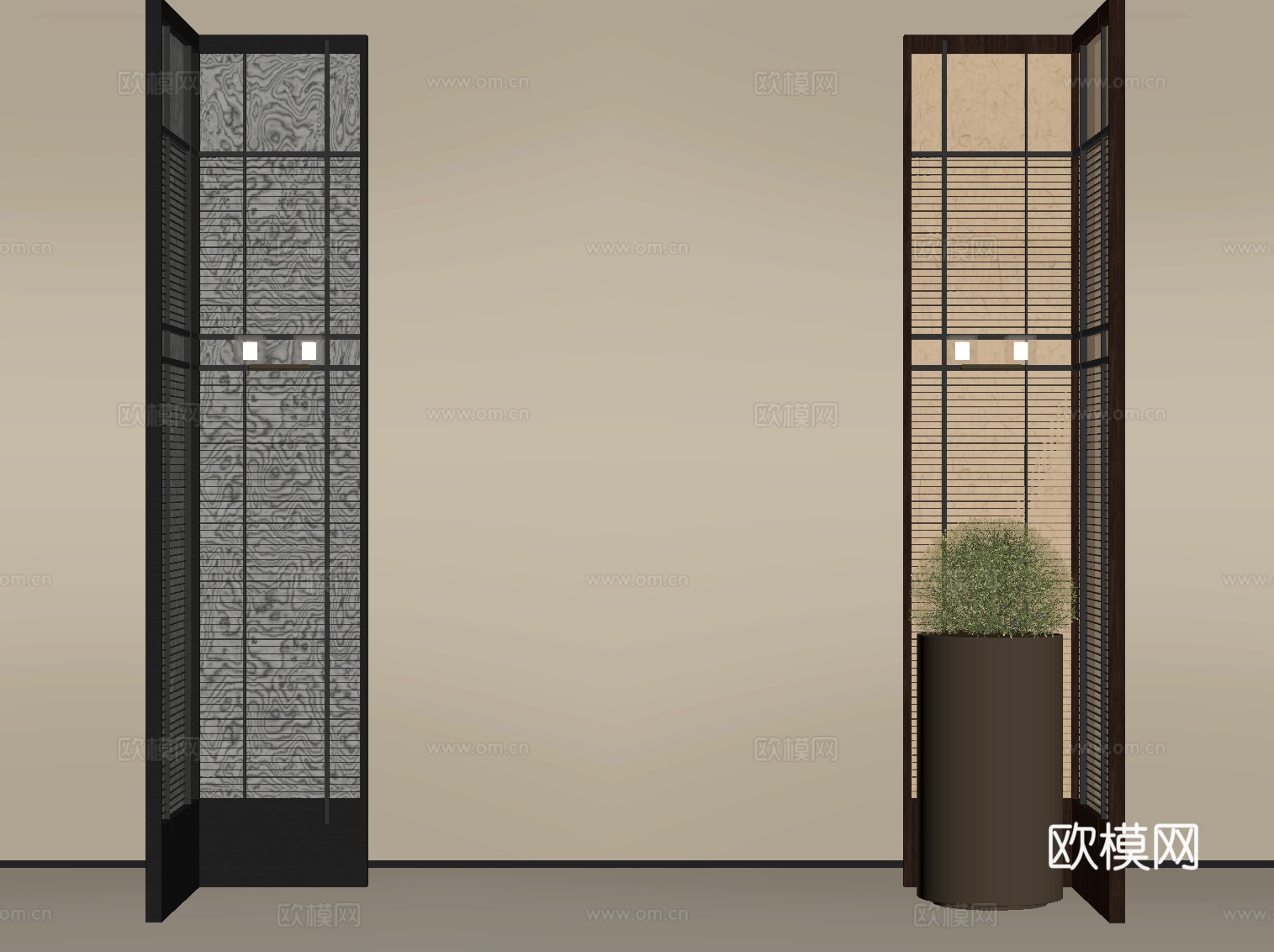 中古风屏风 隔断su模型