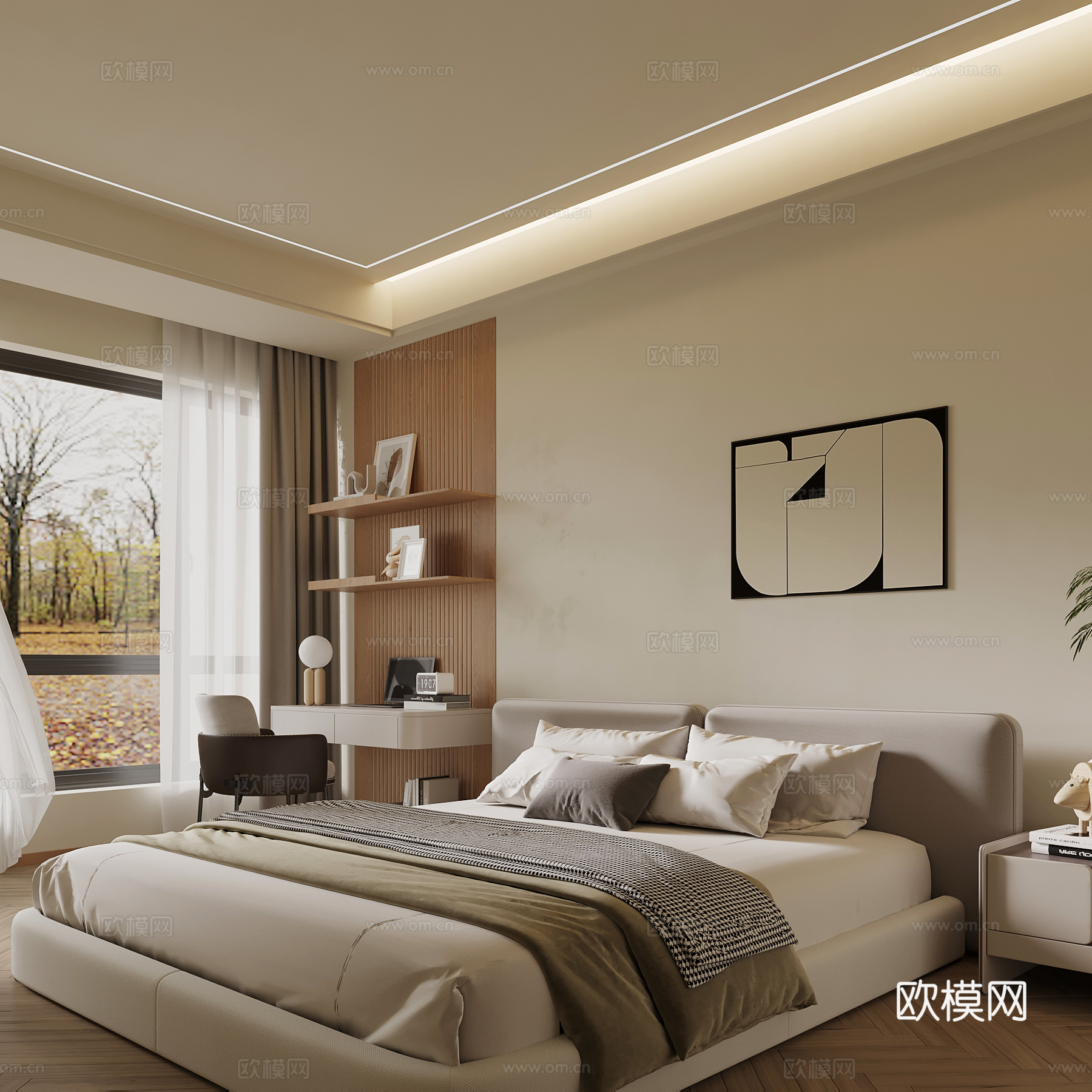 现代卧室 双人床su模型