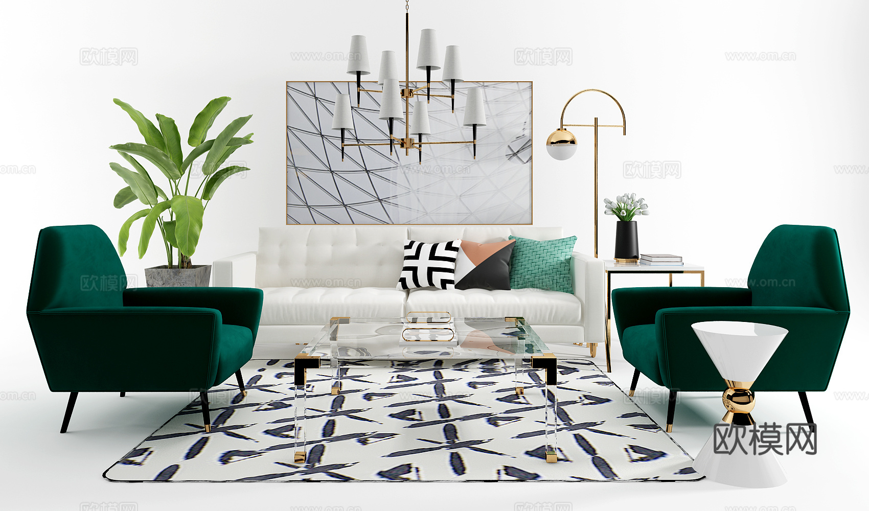 北欧沙发茶几组合3d模型下载（渲染图2）