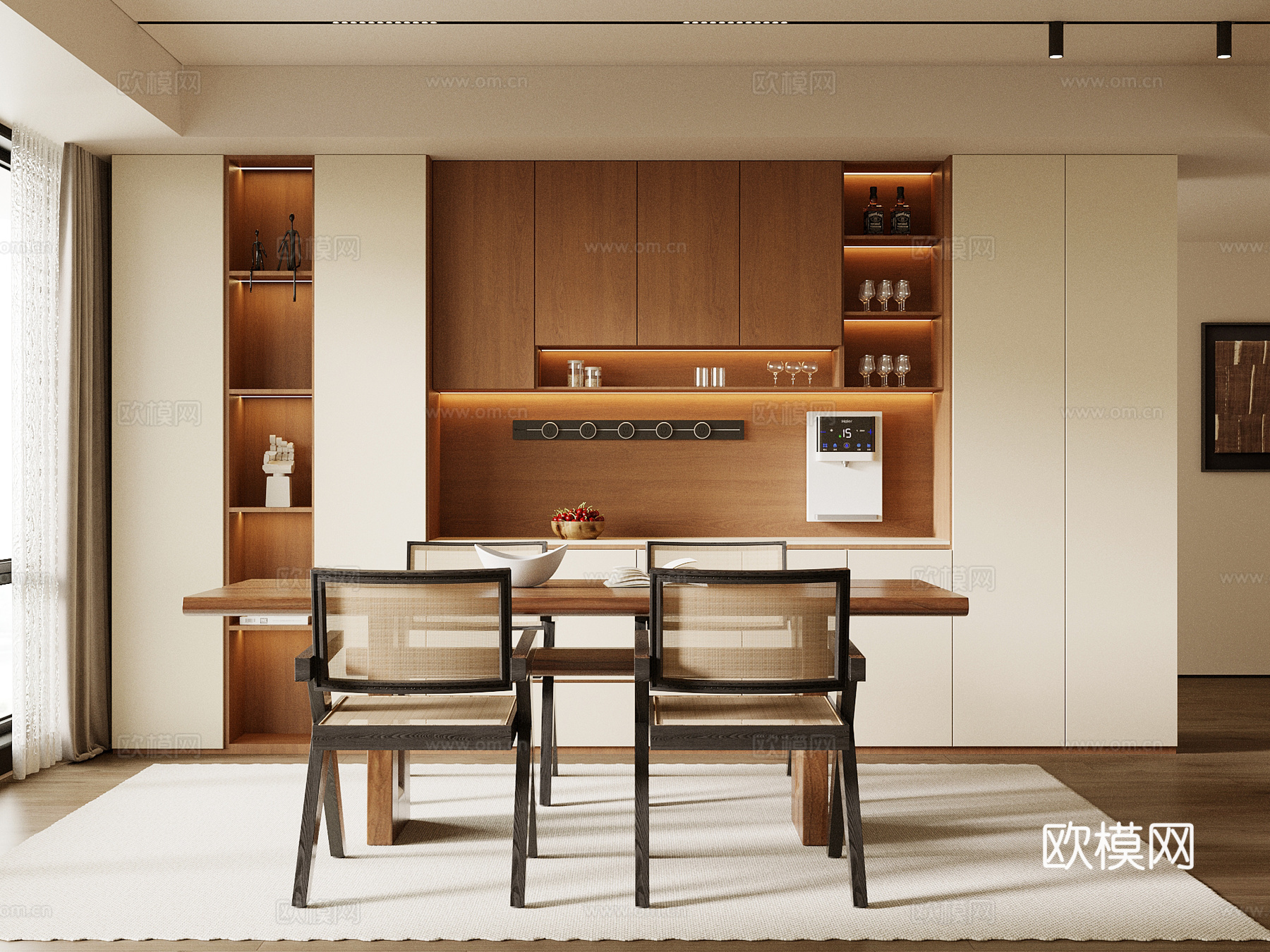 中古餐厅 餐桌椅 餐边柜su模型