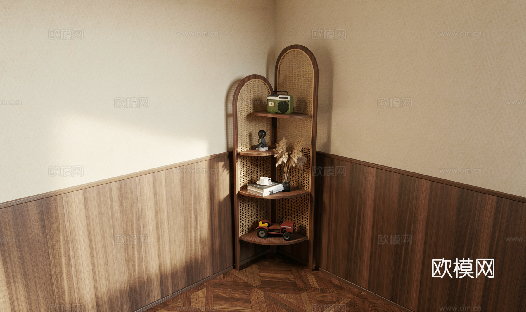 中古新中式屏风 中古玄关架 置物架 藤编置物架 屏风su模型
