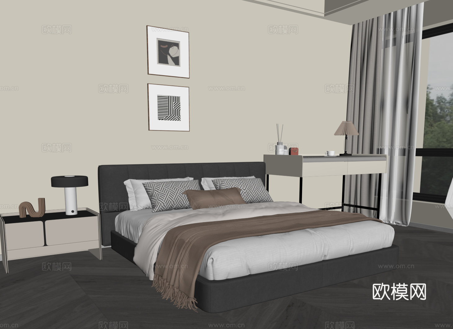 现代意式卧室su模型