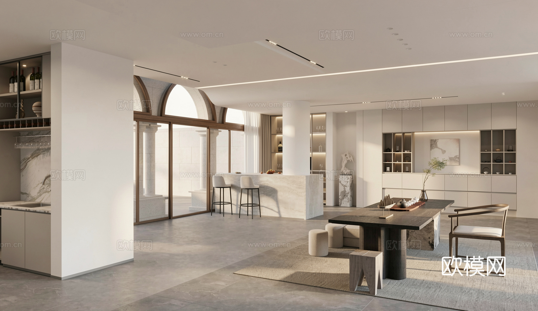 现代风格别墅餐厅茶室su模型