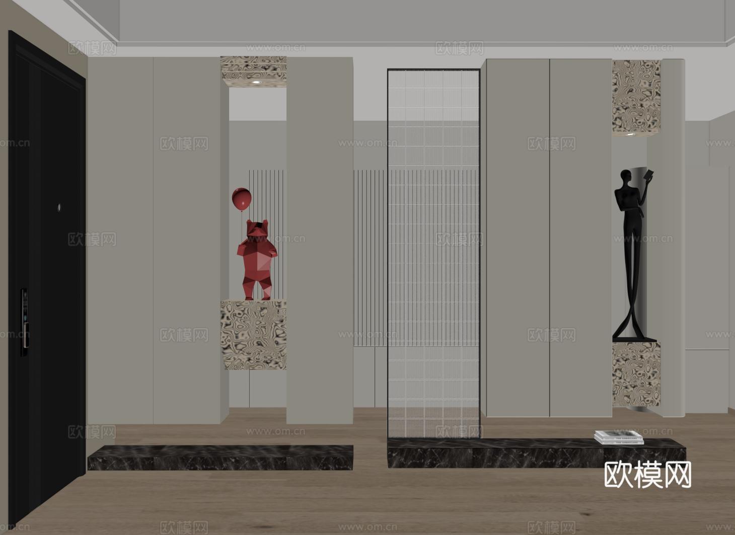 现代玄关柜 隔断柜 装饰柜 隔断鞋柜su模型