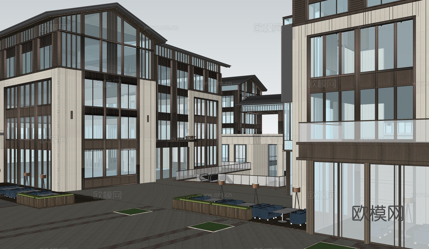 现代新中式禅意商业街 新中式 商业街 禅意酒店su模型