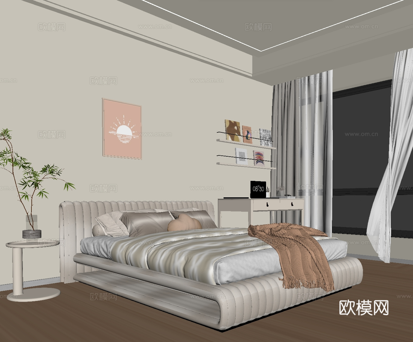 奶油风卧室su模型
