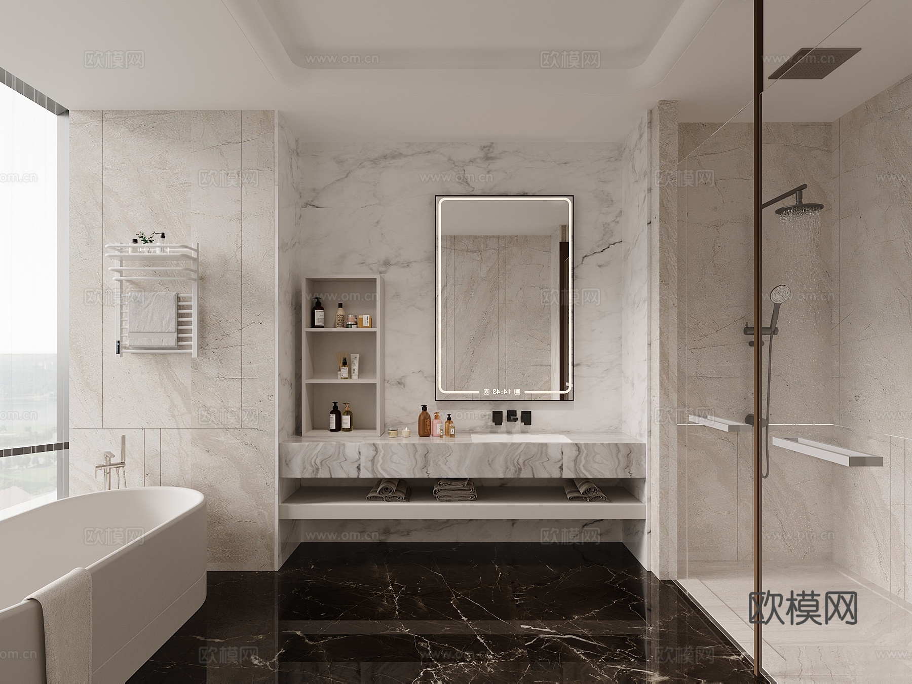 现代轻奢风卫生间 浴室柜 浴缸su模型
