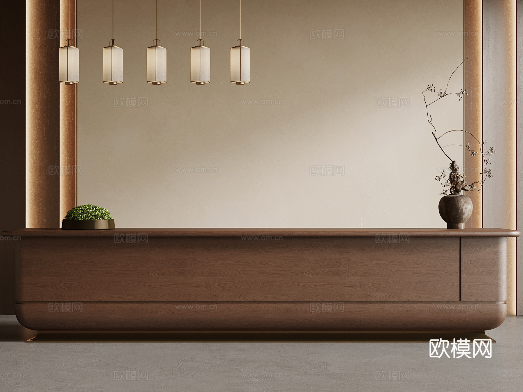 中古风吧台 接待台su模型