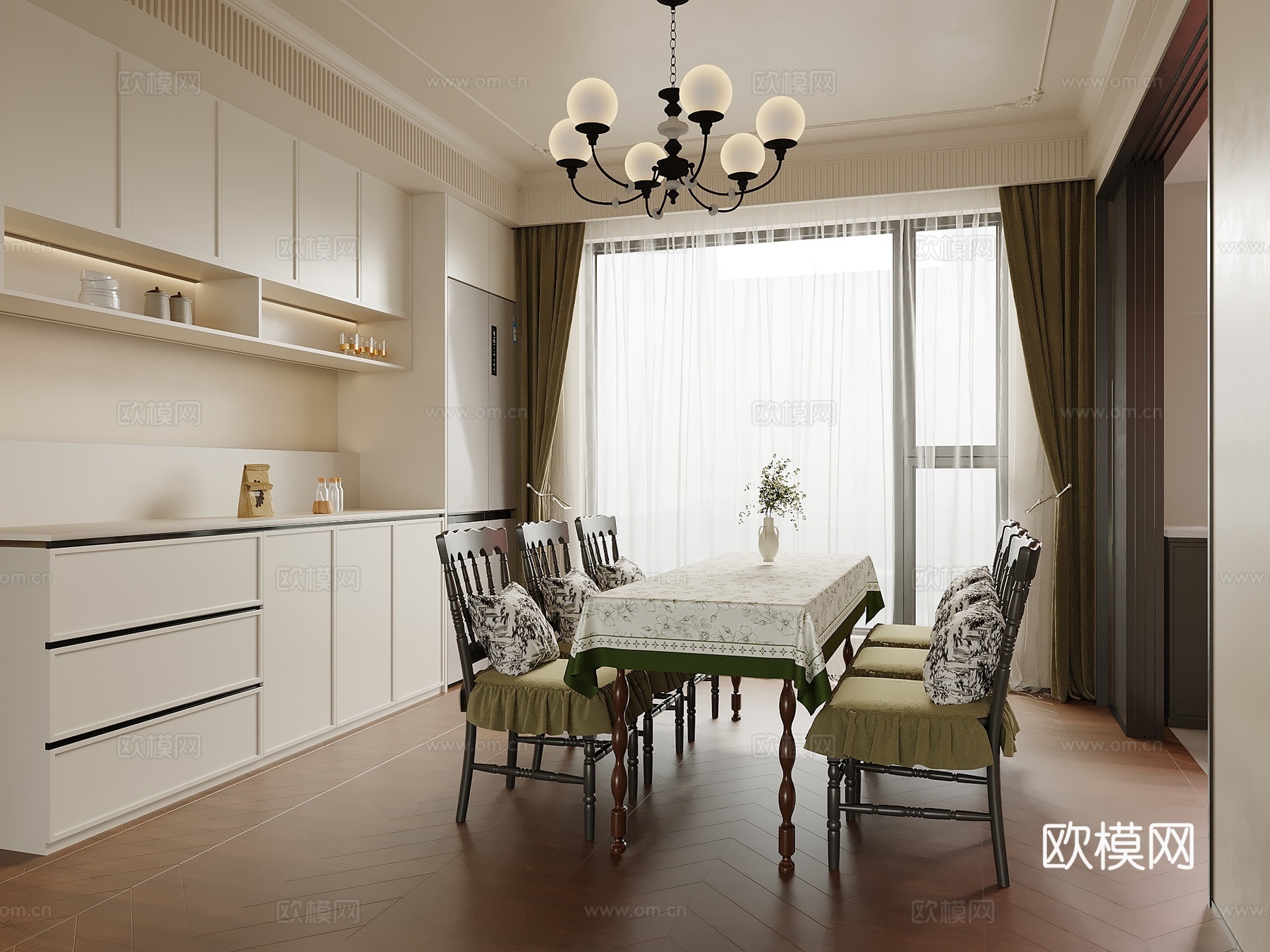 法式餐厅 餐桌椅 餐柜su模型