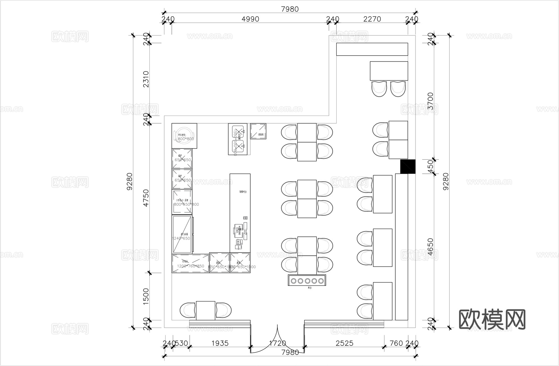 包子铺装修施工图cad施工图