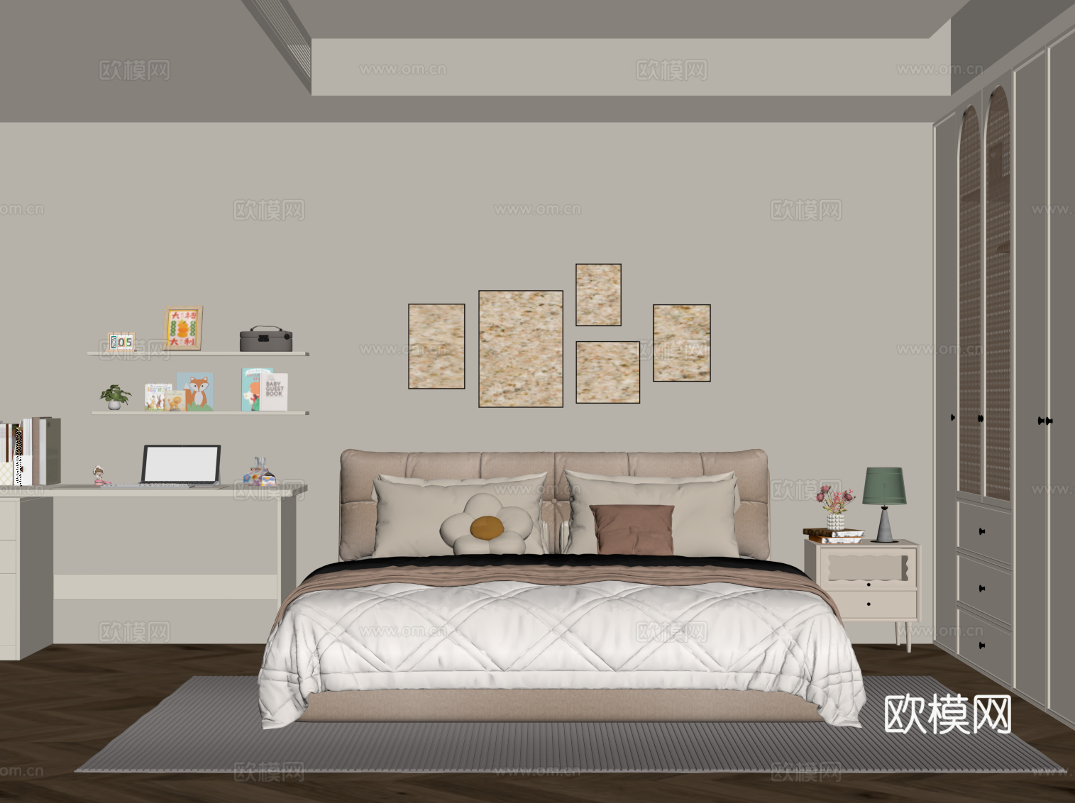 奶油风卧室su模型